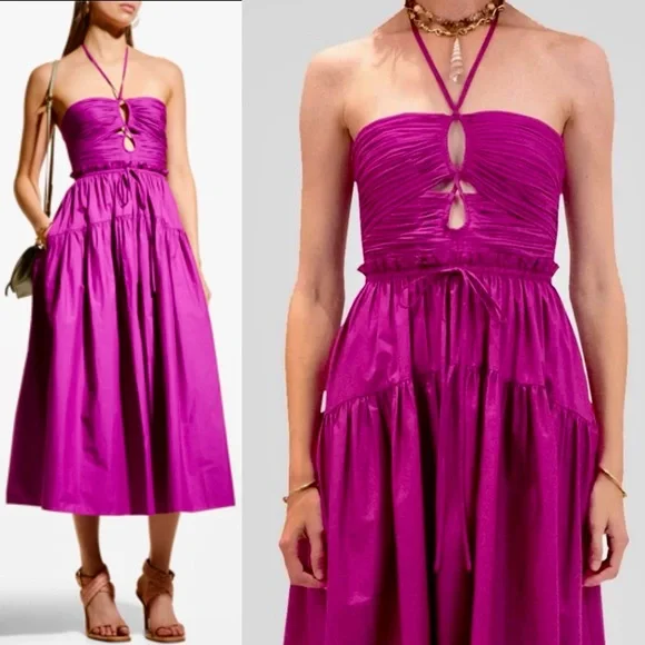 🌺🎉HP🎉🌺 NWT Ulla Johnson Ella Cutout Halter Dress Orchid - Picture 1 of 16
